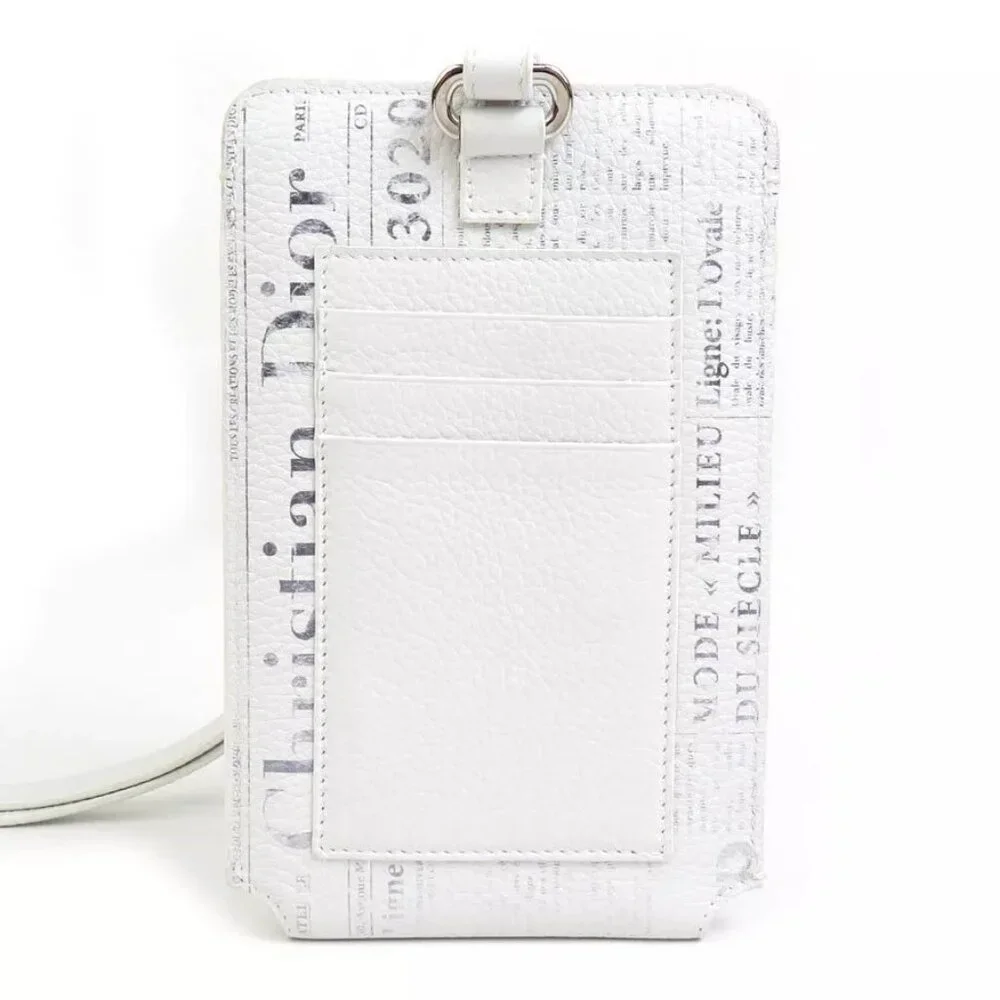 Auth Christian Dior Smartphone Case Phone Holder White Leather